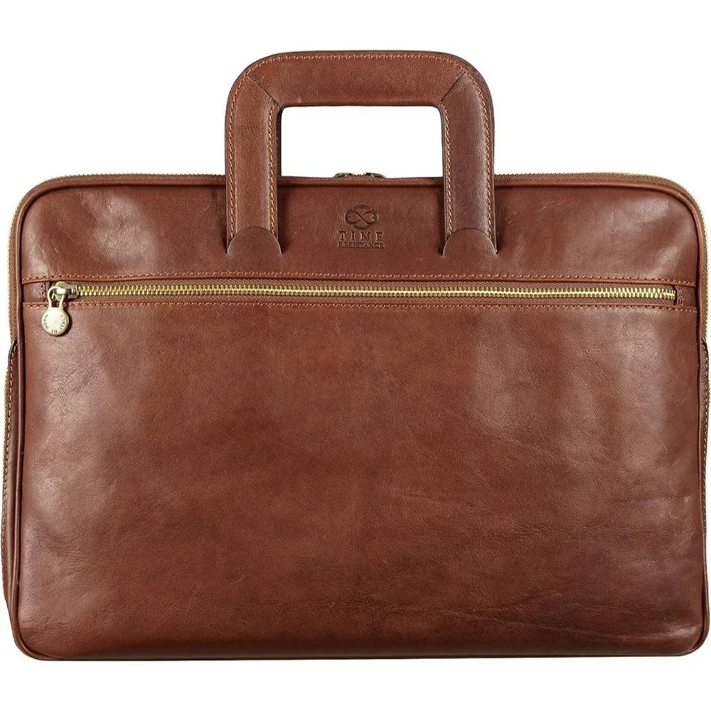 Men's Brown Leather slim Laptop bag 15.7 inch